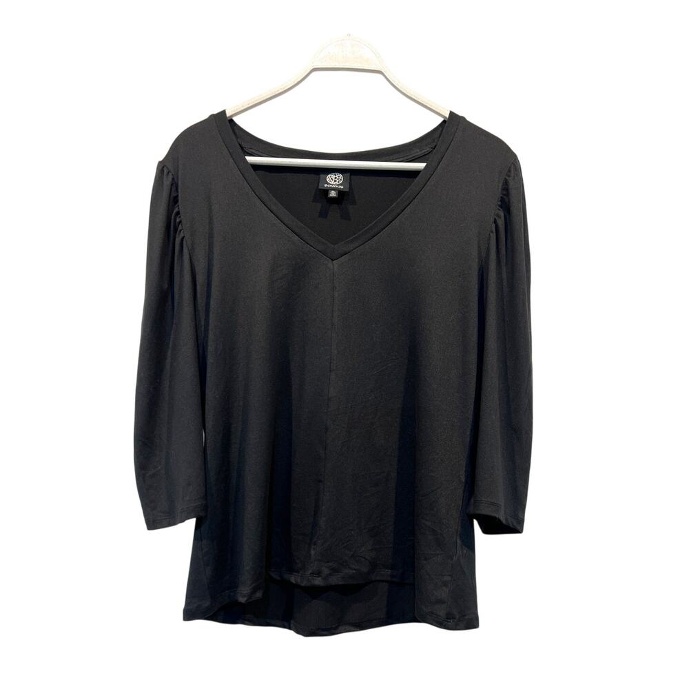 Bobeau Top Womens Size XLarge V-Neck 3/4 Puff Sleeve Stretchy Black NEW!